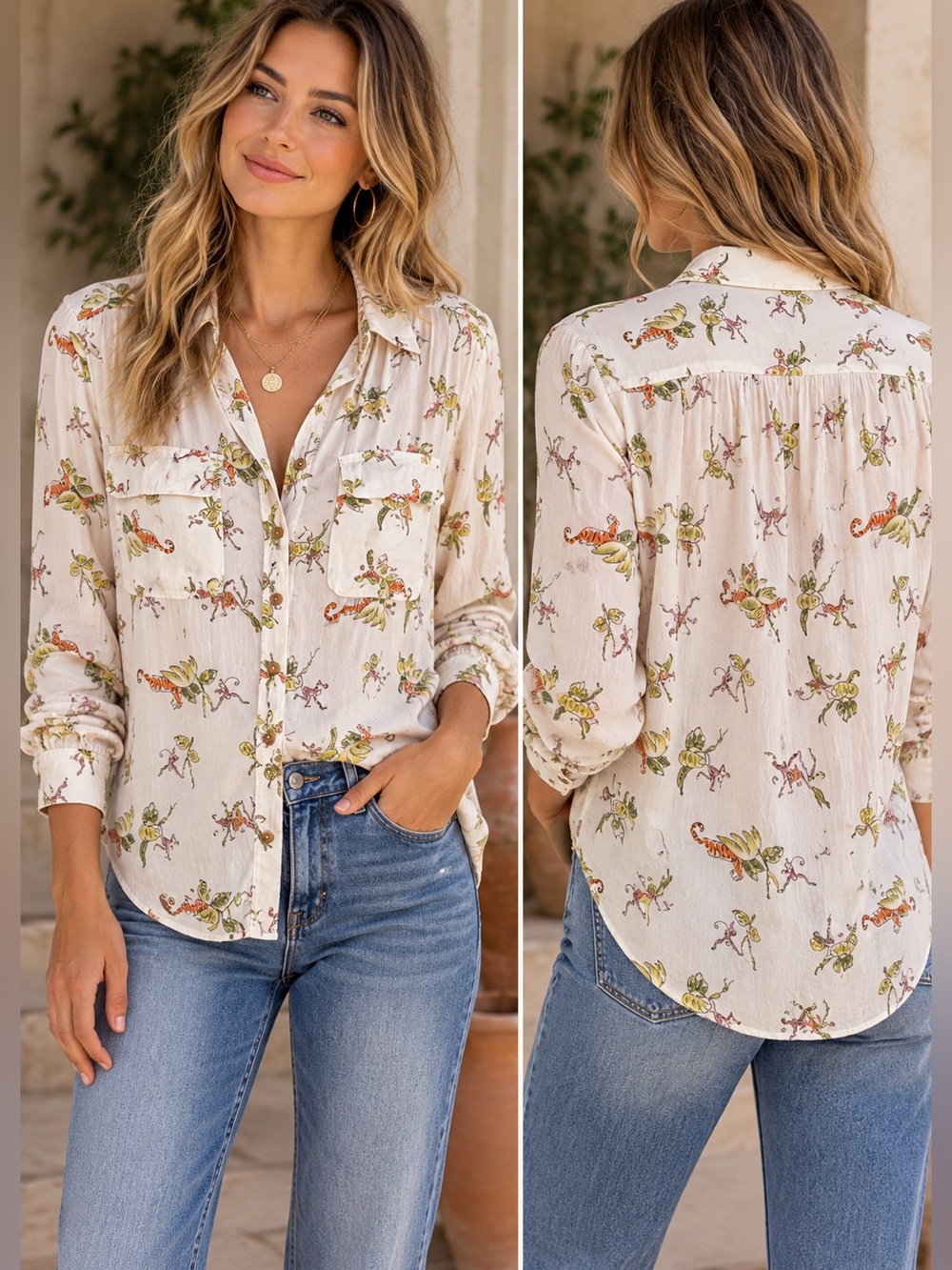 Maeve Anthropologie Safari Animal Print Button Front Blouse - Size 10